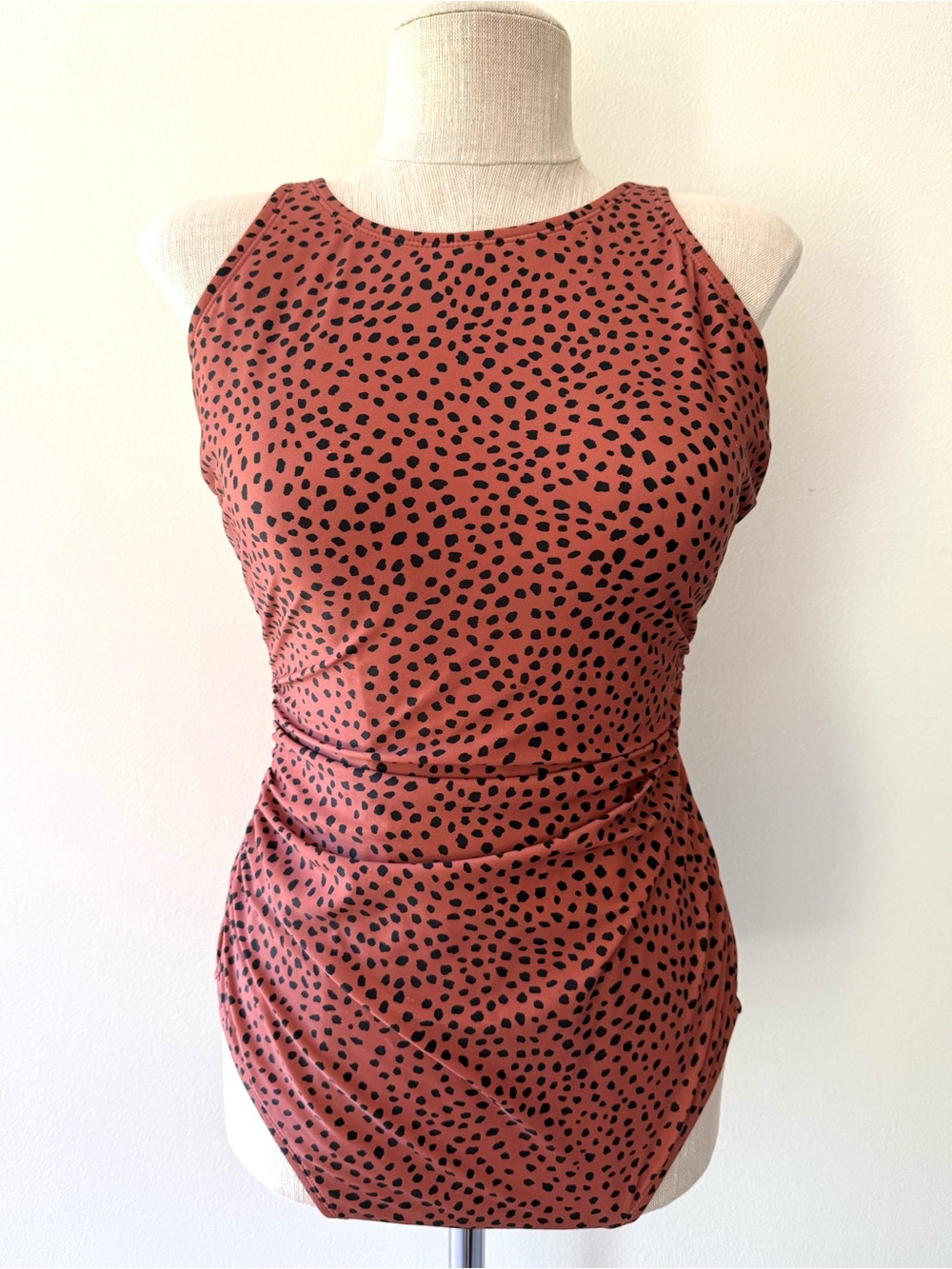 Kona Sol Brown One-Piece Swimsuit with Black Spot Print - Picture 2 of 9
